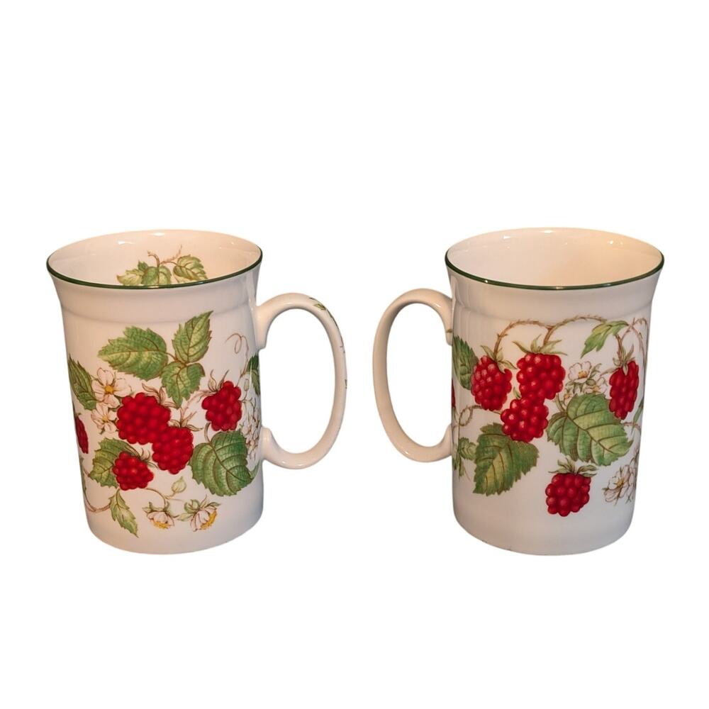 Pair of Roy Kirkham 1990 Raspberry Fruit Garden Fine Bone China England Tea Cups